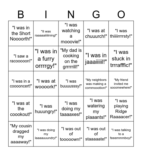 Howard's Excuses Bingo Card