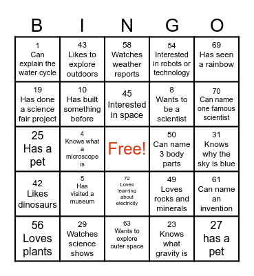 SCIENCE BINGO Card