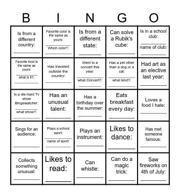 Find another camper who... Bingo Card
