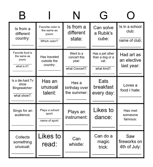 Find another camper who... Bingo Card