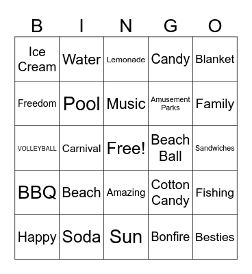 Summer Fun Bingo Card