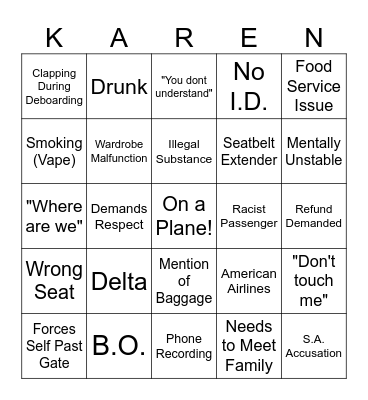 Plane Karen Bingo Card