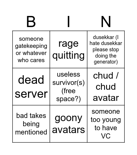 forsaken server bin(go) Bingo Card