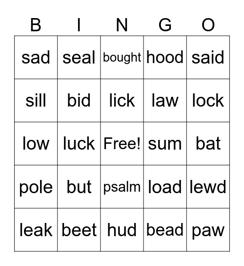Minimal Pairs Bingo Card