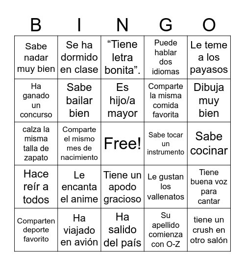 PCC Bingo de Nombres Bingo Card