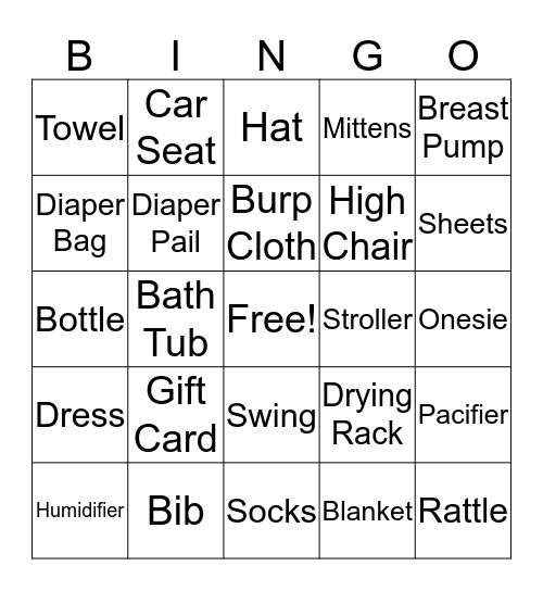 Baby Shower Bingo Card