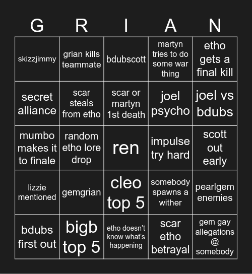 new life series Bingo Card