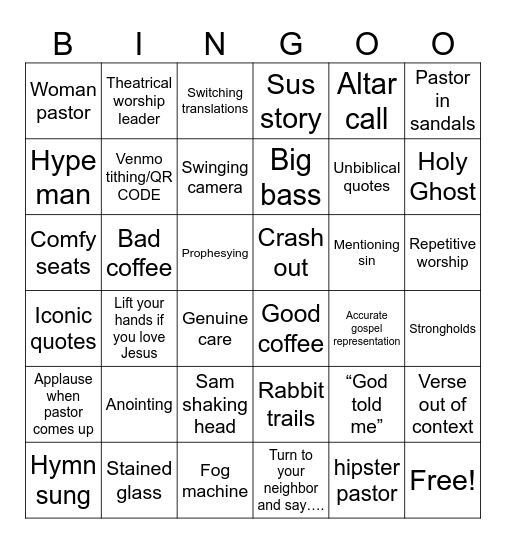 Church notes Bingo Card