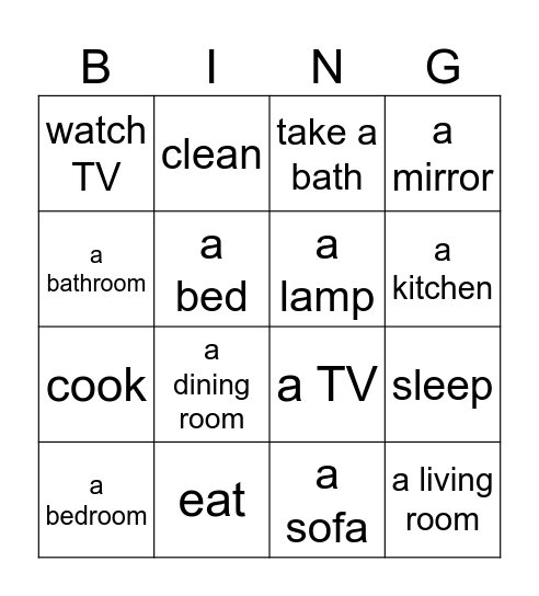 Rooms Bingo Card