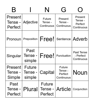 Grammar Bingo Card