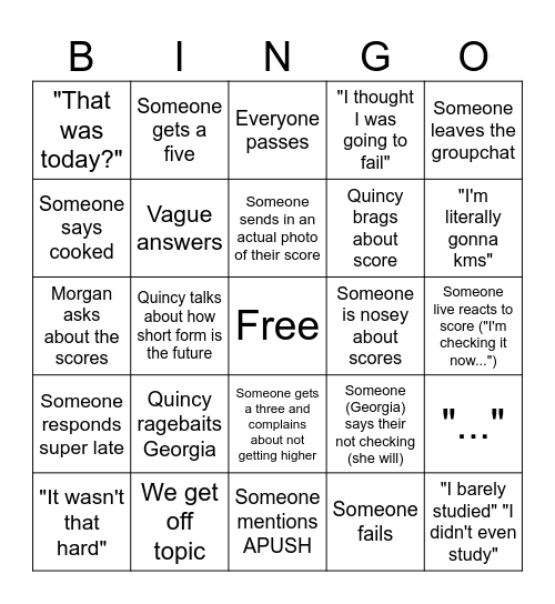 Jchsnqkshfe Bingo Card