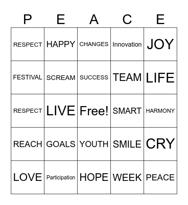 PEACE Bingo Card