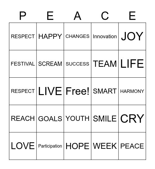 PEACE Bingo Card