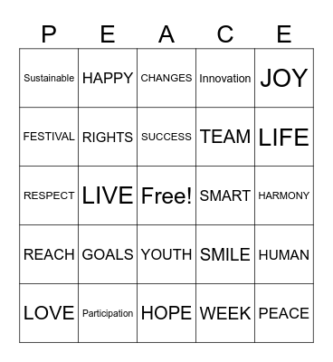 PEACE Bingo Card