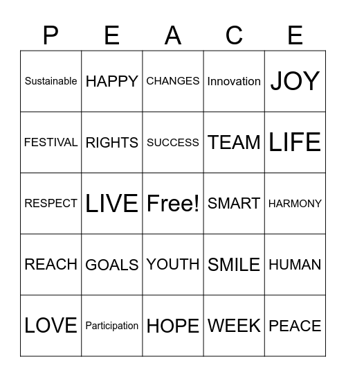 PEACE Bingo Card