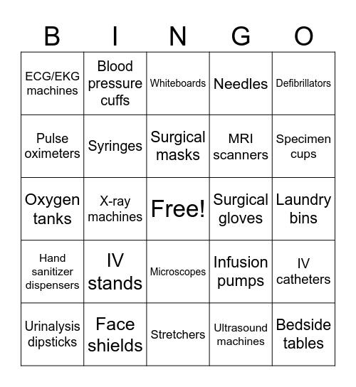 Healthcare Tools Bingo Card