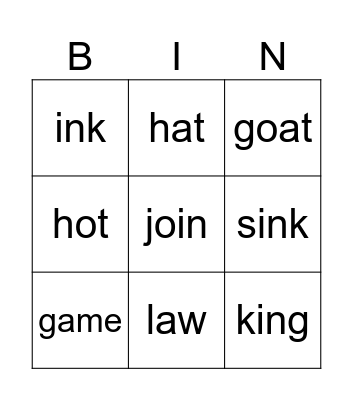 Phonics Bingo Card