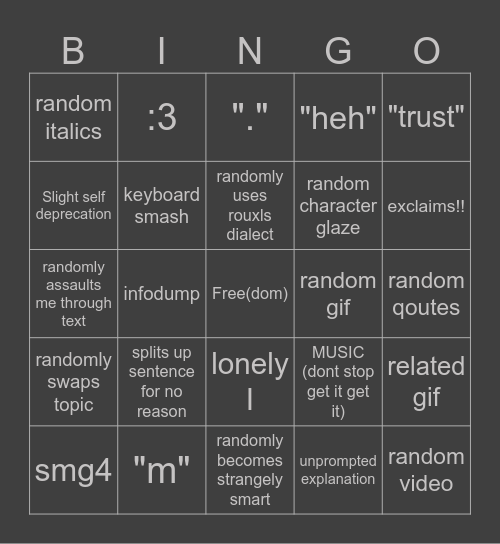 Sliper Bingo Card