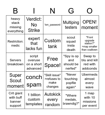 Potato.tf bingo card Bingo Card