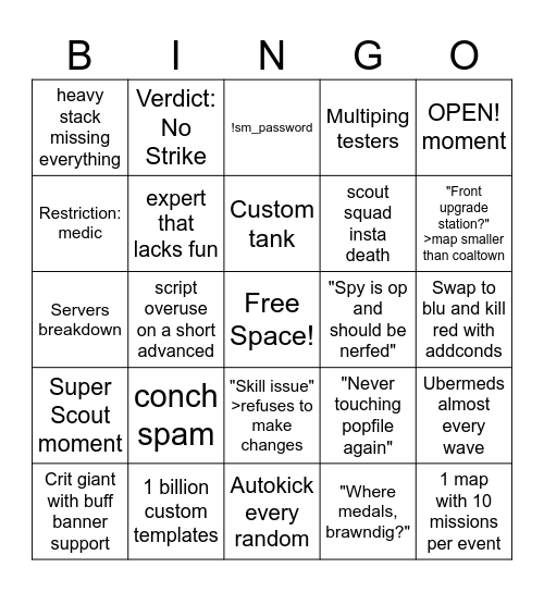 Potato.tf bingo card Bingo Card