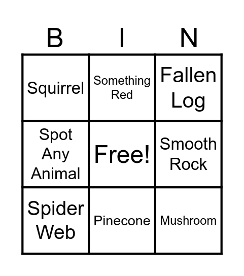 Nature Bingo Card