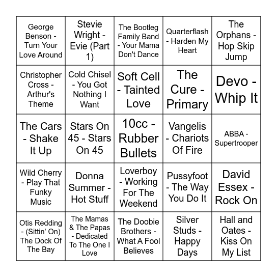 ★ Music Bingo w Bonnie Anne ★ Bingo Card