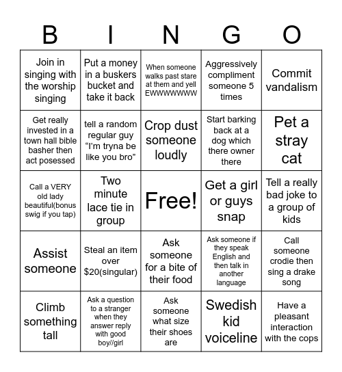 city shenanigans Bingo Card