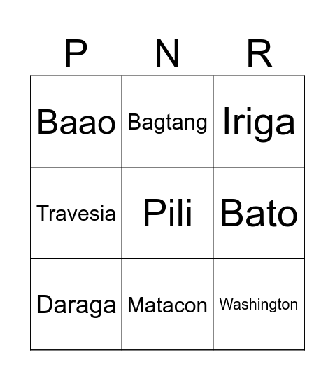 BICOL STATIONS Bingo Card