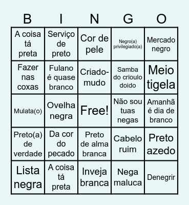 Bingo de Palavras e Expressões Racistas Bingo Card