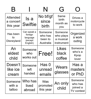 HUMAN BINGO Card