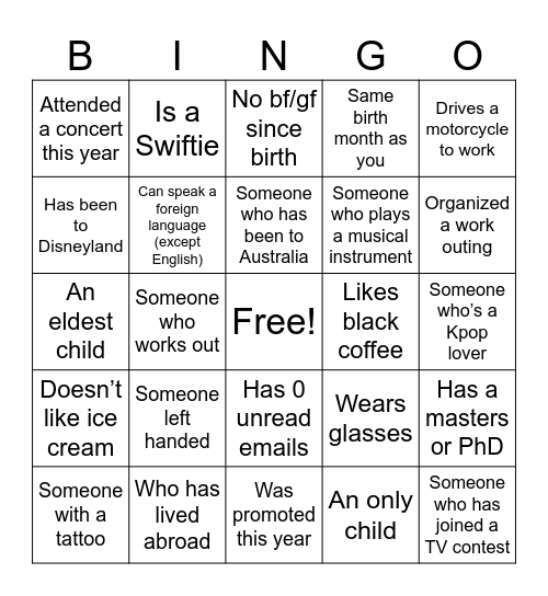 HUMAN BINGO Card