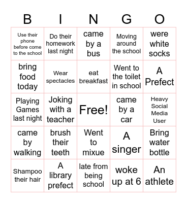 Teen edition Bingo Card