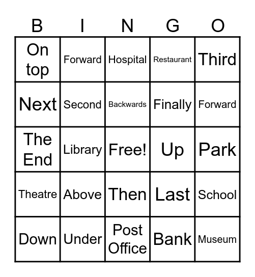 Places Bingo Card