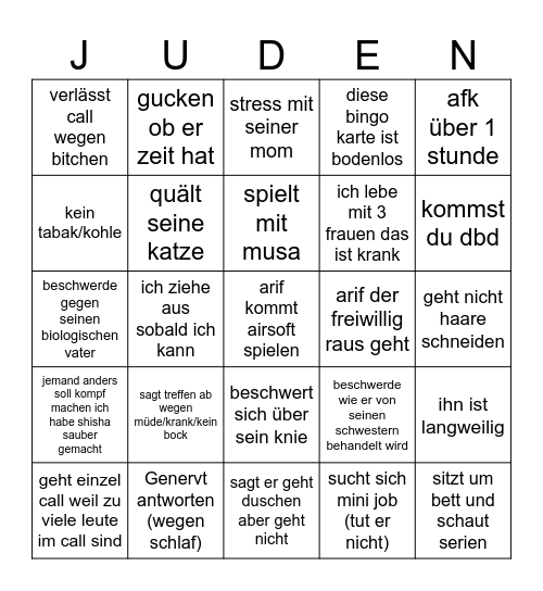 Arifs autismus Bingo Card
