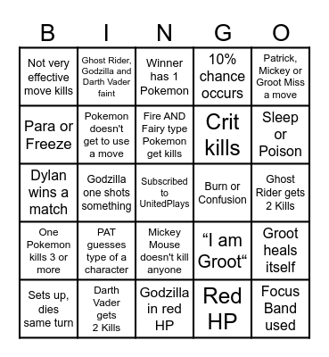 Then we fight bingo UP Fictional Bingo Card