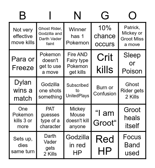 Then we fight bingo UP Fictional Bingo Card