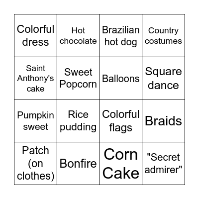 Brazilian July Festival Bingo Card