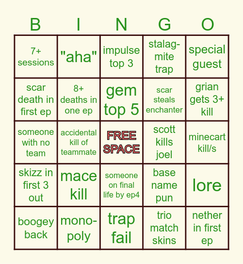 life series 7 Bingo Card