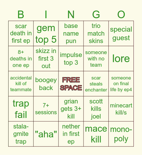 life series 7 Bingo Card