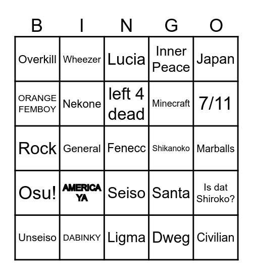 Untitled Bingo Card