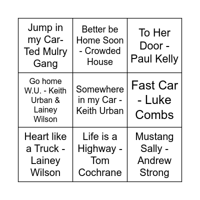 Road Trip Bingo Card