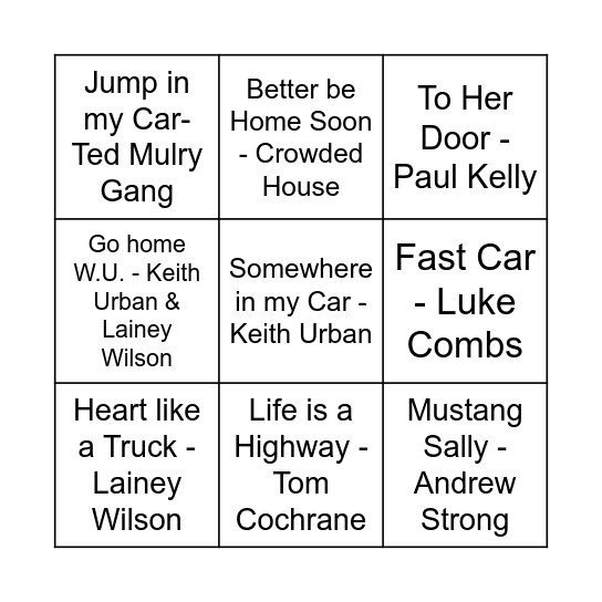 Road Trip Bingo Card
