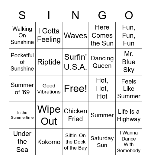 SINGO! Summer Edition Bingo Card