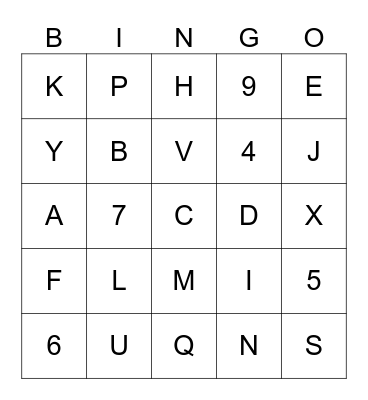 Numeros y Letras Bingo Card