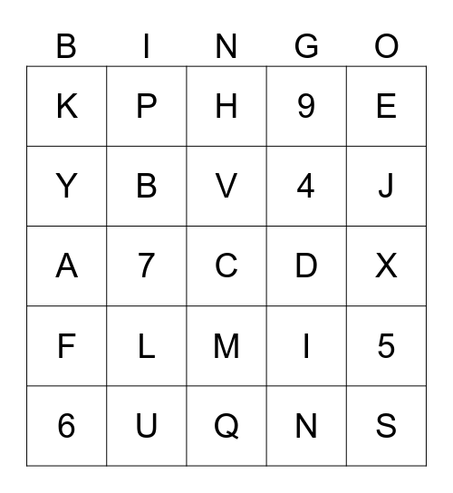 Numeros y Letras Bingo Card