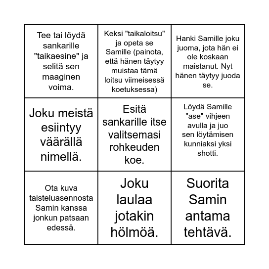Samin Polttarit Bingo Card
