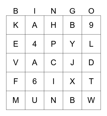 Numeros y Letras Bingo Card