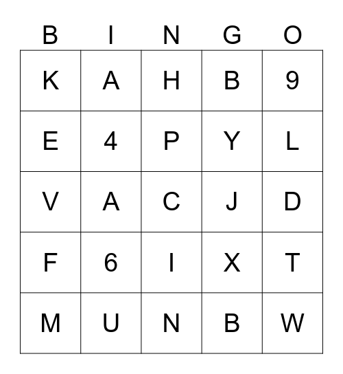 Numeros y Letras Bingo Card