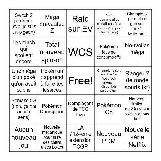 Pokémon present 22/07 Bingo Card