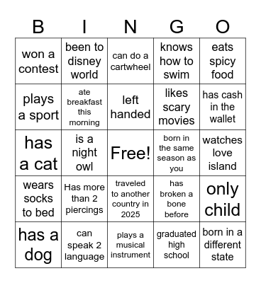 Human Bingo Card